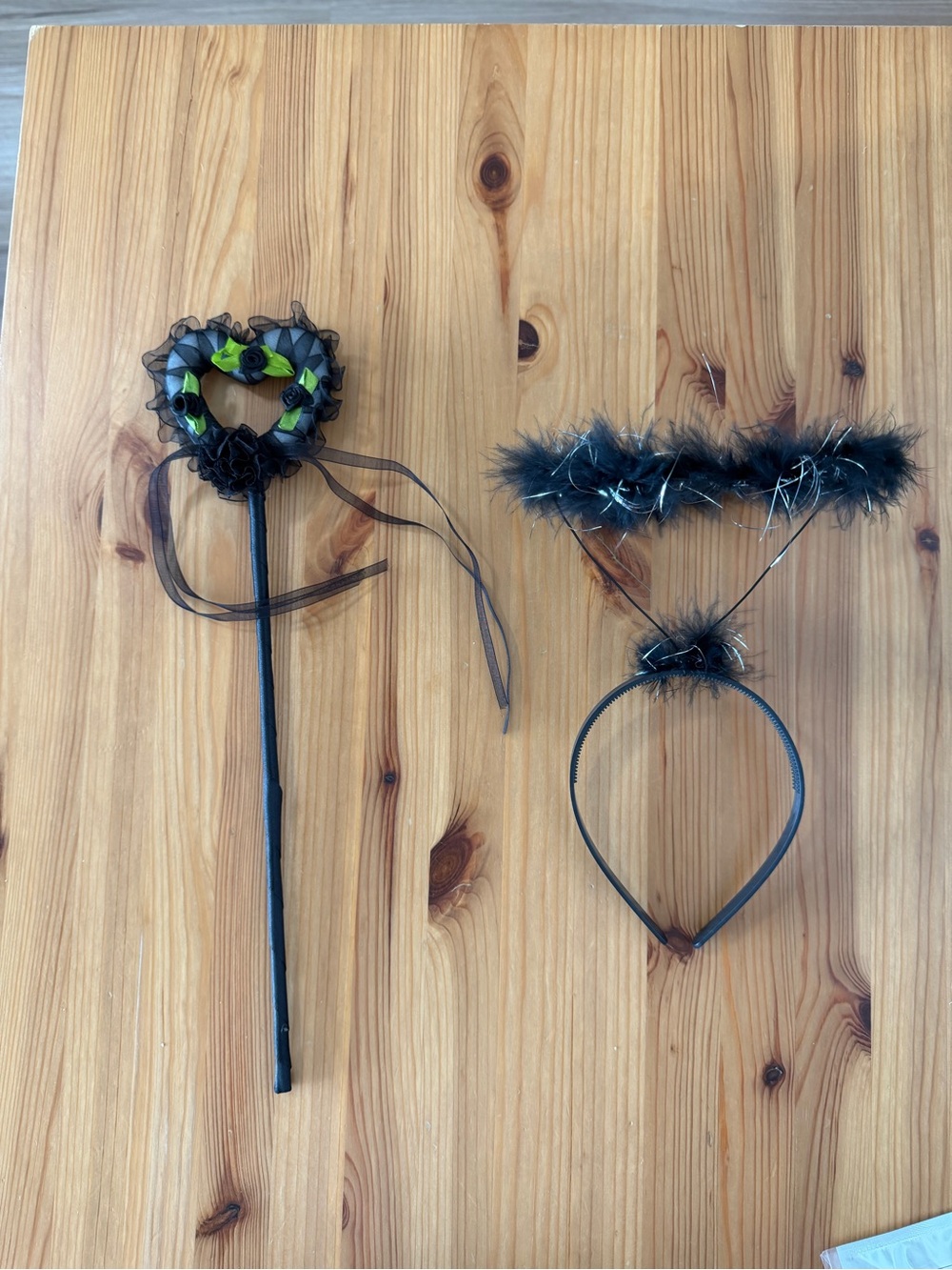 Black Feather Halo Headband & Wand Set for Kids